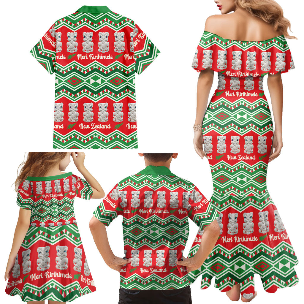 New Zealand Christmas In July Family Matching Mermaid Dress and Hawaiian Shirt Meri Kirihimete Hei Tiki Taniko Motifs Seamless LT14 - Polynesian Pride
