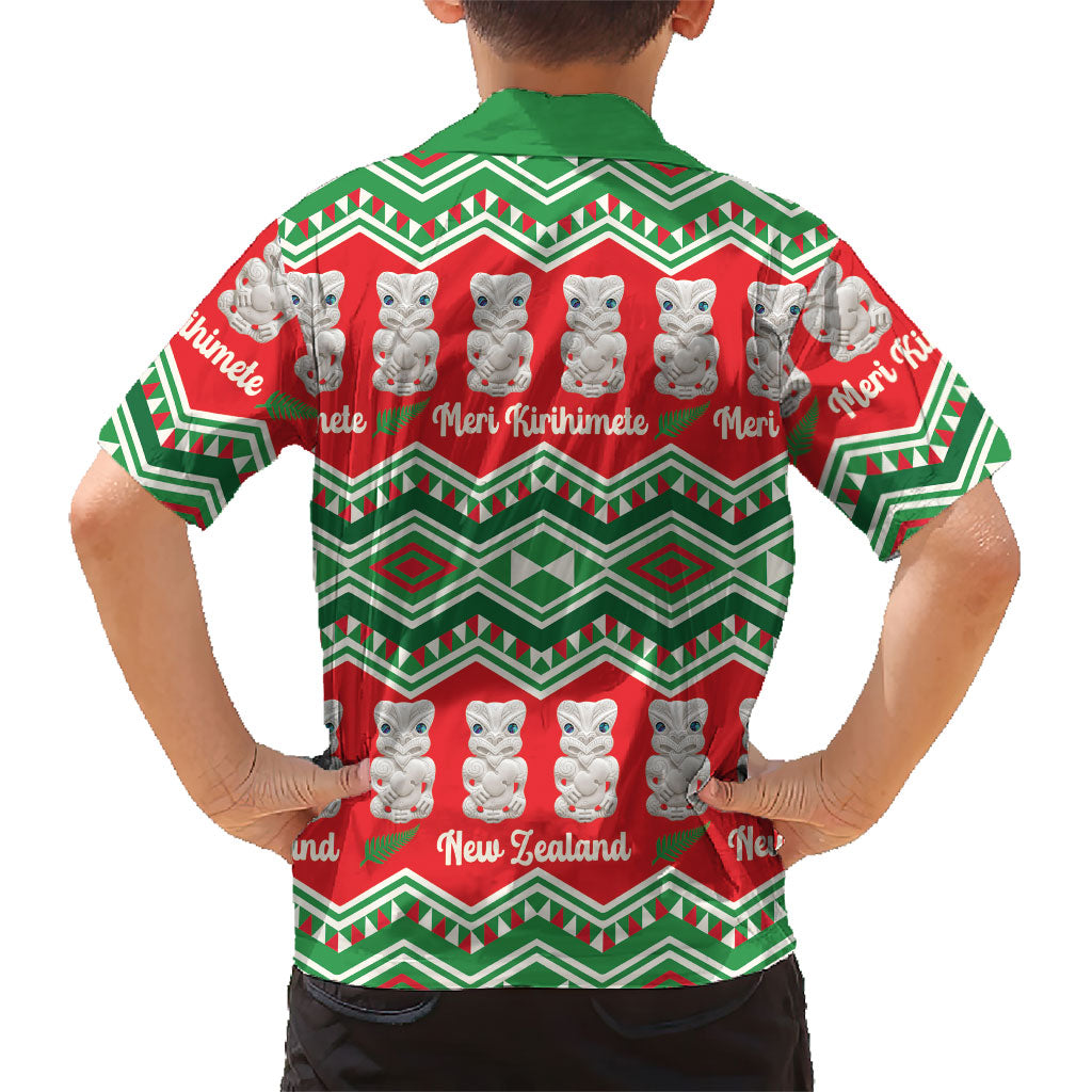 New Zealand Christmas In July Family Matching Off Shoulder Maxi Dress and Hawaiian Shirt Meri Kirihimete Hei Tiki Taniko Motifs Seamless LT14 - Polynesian Pride