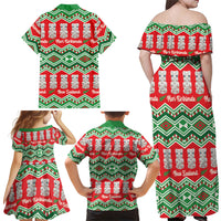 New Zealand Christmas In July Family Matching Off Shoulder Maxi Dress and Hawaiian Shirt Meri Kirihimete Hei Tiki Taniko Motifs Seamless LT14 - Polynesian Pride