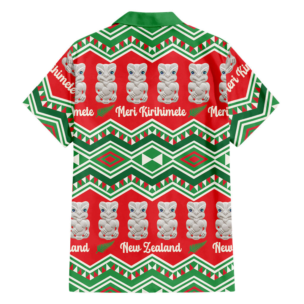New Zealand Christmas In July Family Matching Off Shoulder Maxi Dress and Hawaiian Shirt Meri Kirihimete Hei Tiki Taniko Motifs Seamless LT14 - Polynesian Pride