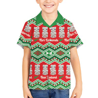 New Zealand Christmas In July Family Matching Puletasi and Hawaiian Shirt Meri Kirihimete Hei Tiki Taniko Motifs Seamless LT14 Son's Shirt Red - Polynesian Pride