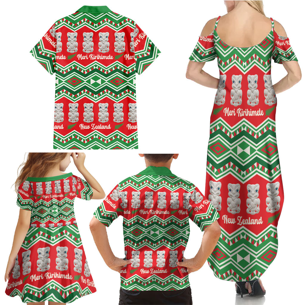 New Zealand Christmas In July Family Matching Summer Maxi Dress and Hawaiian Shirt Meri Kirihimete Hei Tiki Taniko Motifs Seamless LT14 - Polynesian Pride