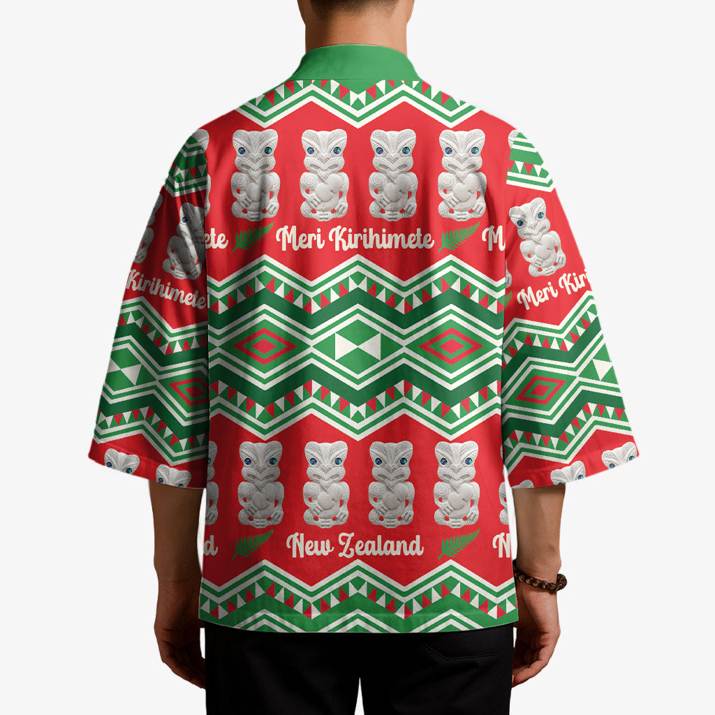 New Zealand Christmas In July Kimono Meri Kirihimete Hei Tiki Taniko Motifs Seamless LT14 - Polynesian Pride