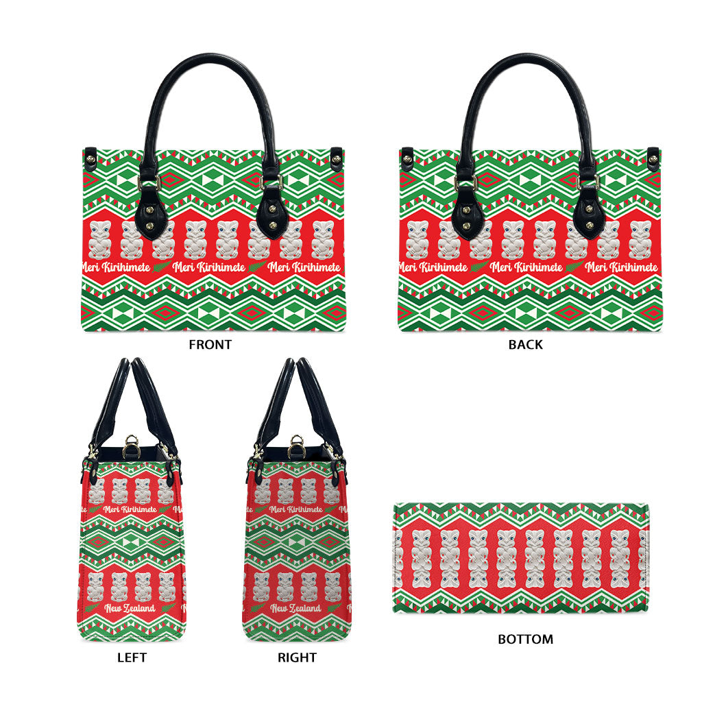 New Zealand Christmas In July Leather Bag Meri Kirihimete Hei Tiki Taniko Motifs Seamless LT14 - Polynesian Pride