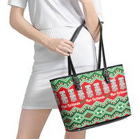 New Zealand Christmas In July Leather Tote Bag Meri Kirihimete Hei Tiki Taniko Motifs Seamless LT14 - Polynesian Pride