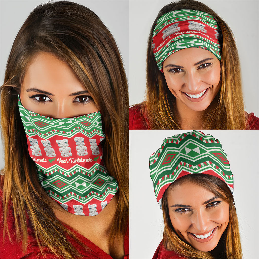 New Zealand Christmas In July Neck Gaiter Meri Kirihimete Hei Tiki Taniko Motifs Seamless LT14 - Polynesian Pride