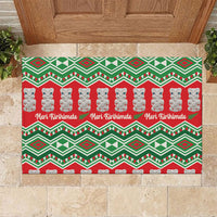 New Zealand Christmas In July Rubber Doormat Meri Kirihimete Hei Tiki Taniko Motifs Seamless LT14 Red - Polynesian Pride