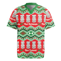 New Zealand Christmas In July Rugby Jersey Meri Kirihimete Hei Tiki Taniko Motifs Seamless LT14 Red - Polynesian Pride