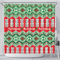 New Zealand Christmas In July Shower Curtain Meri Kirihimete Hei Tiki Taniko Motifs Seamless LT14 - Polynesian Pride