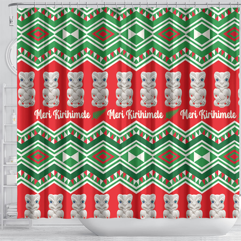 New Zealand Christmas In July Shower Curtain Meri Kirihimete Hei Tiki Taniko Motifs Seamless LT14 - Polynesian Pride