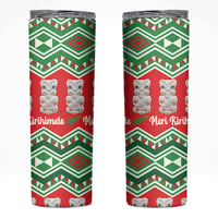 New Zealand Christmas In July Skinny Tumbler Meri Kirihimete Hei Tiki Taniko Motifs Seamless LT14 Red - Polynesian Pride