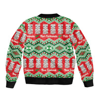 New Zealand Christmas In July Sleeve Zip Bomber Jacket Meri Kirihimete Hei Tiki Taniko Motifs Seamless LT14 - Polynesian Pride