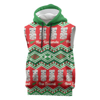 New Zealand Christmas In July Sleeveless Hoodie Meri Kirihimete Hei Tiki Taniko Motifs Seamless LT14 Red - Polynesian Pride