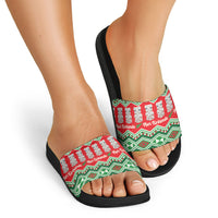 New Zealand Christmas In July Slide Sandals Meri Kirihimete Hei Tiki Taniko Motifs Seamless LT14 - Polynesian Pride