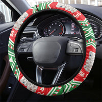 New Zealand Christmas In July Steering Wheel Cover Meri Kirihimete Hei Tiki Taniko Motifs Seamless LT14 - Polynesian Pride