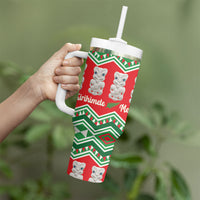 New Zealand Christmas In July Tumbler With Handle Meri Kirihimete Hei Tiki Taniko Motifs Seamless LT14 - Polynesian Pride