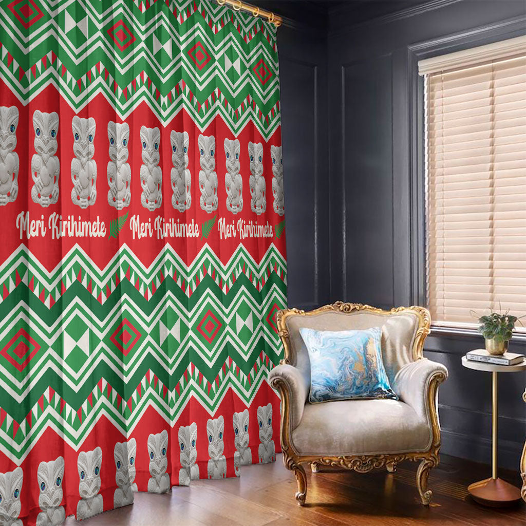 New Zealand Christmas In July Window Curtain Meri Kirihimete Hei Tiki Taniko Motifs Seamless LT14 - Polynesian Pride