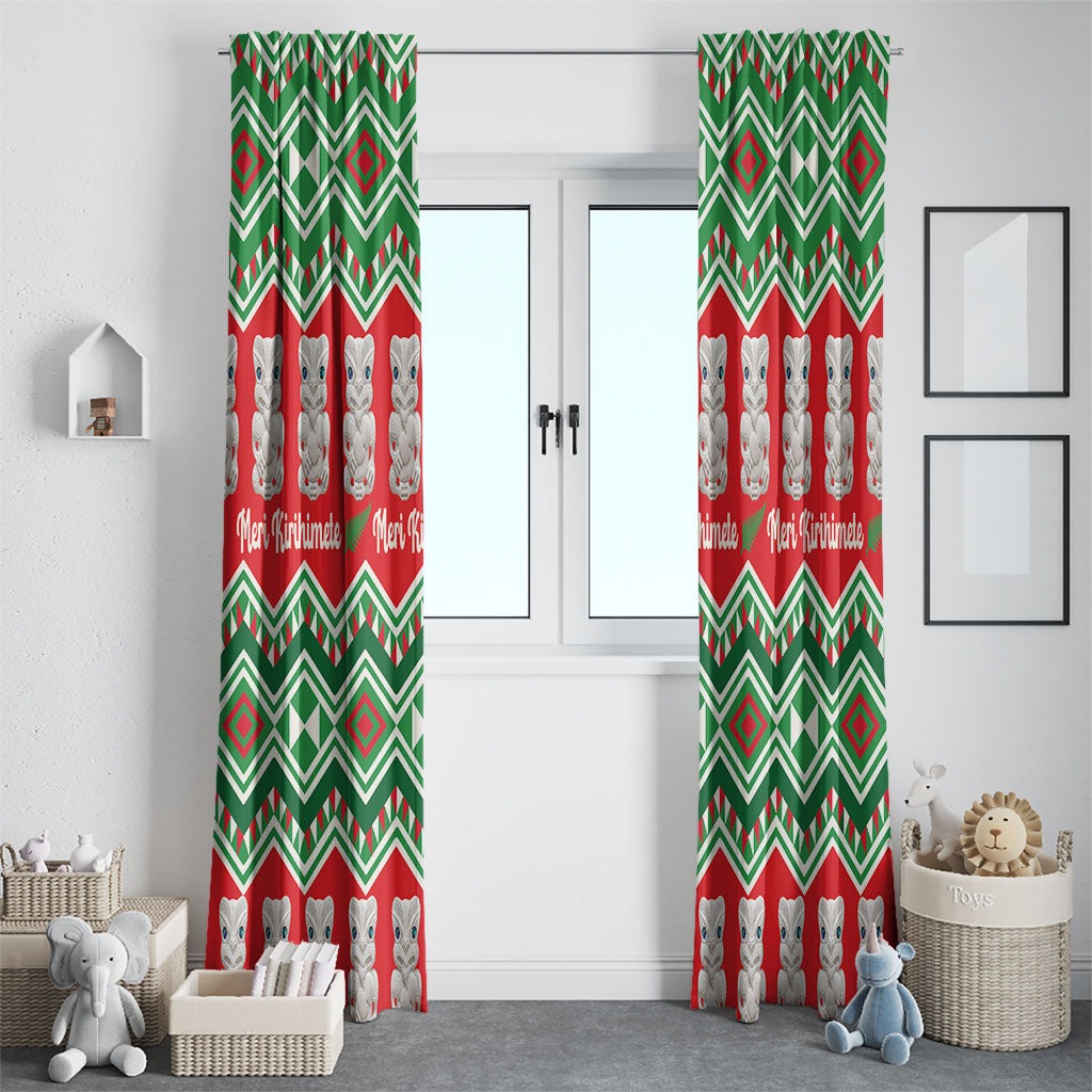 New Zealand Christmas In July Window Curtain Meri Kirihimete Hei Tiki Taniko Motifs Seamless LT14 - Polynesian Pride