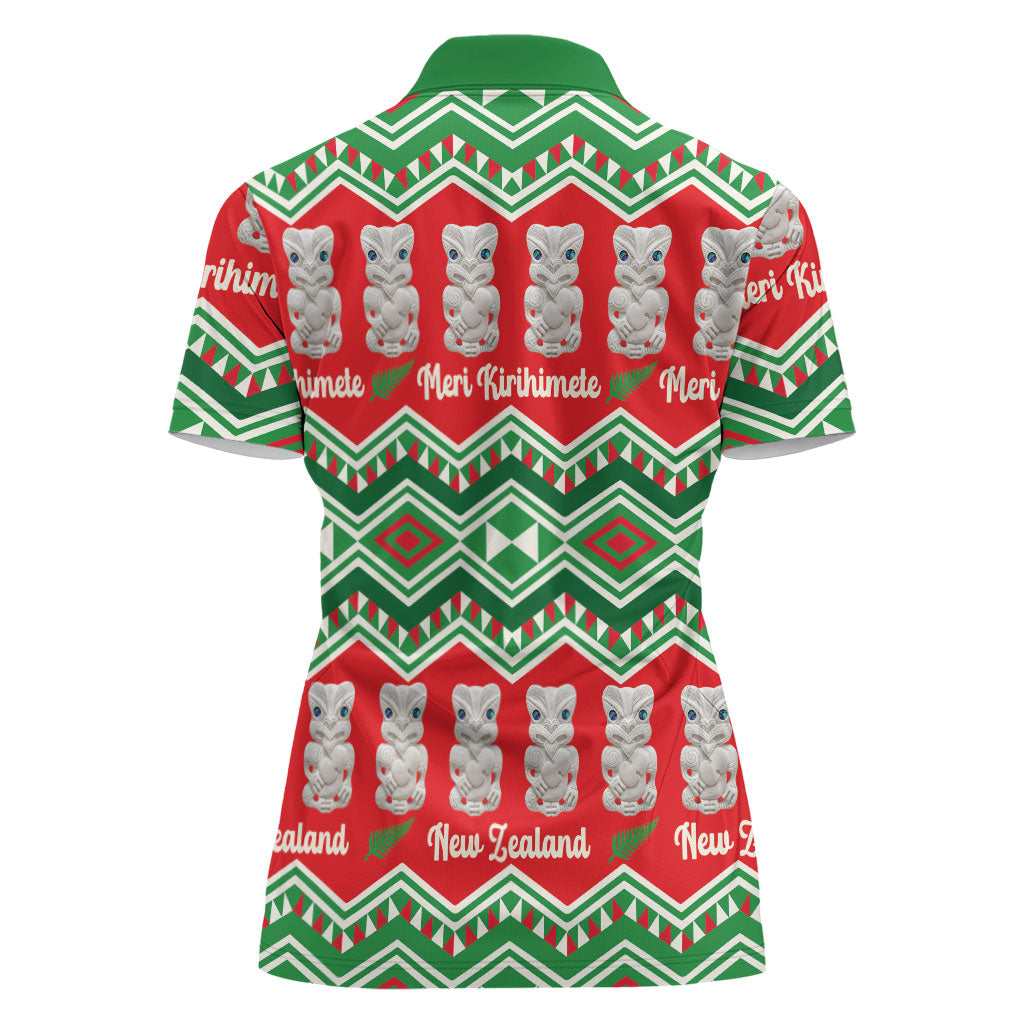New Zealand Christmas In July Women Polo Shirt Meri Kirihimete Hei Tiki Taniko Motifs Seamless LT14 - Polynesian Pride
