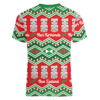 New Zealand Christmas In July Women V-Neck T-Shirt Meri Kirihimete Hei Tiki Taniko Motifs Seamless LT14 - Polynesian Pride