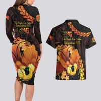 Papua New Guinea Independence Day Couples Matching Long Sleeve Bodycon Dress and Hawaiian Shirt 50th Anniversary Papua Niu Gini Bird Of Paradise LT14