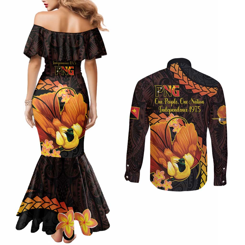 Papua New Guinea Independence Day Couples Matching Mermaid Dress and Long Sleeve Button Shirt 50th Anniversary Papua Niu Gini Bird Of Paradise LT14