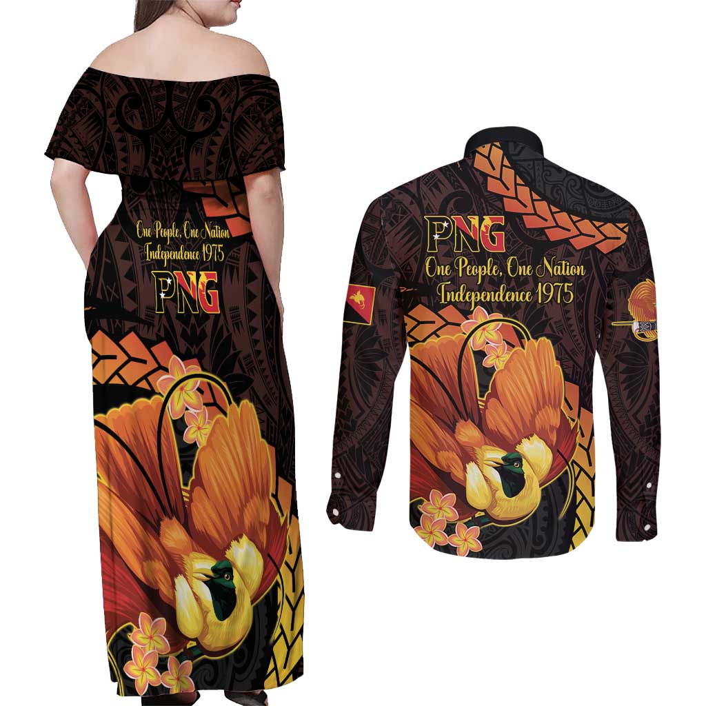 Papua New Guinea Independence Day Couples Matching Off Shoulder Maxi Dress and Long Sleeve Button Shirt 50th Anniversary Papua Niu Gini Bird Of Paradise LT14