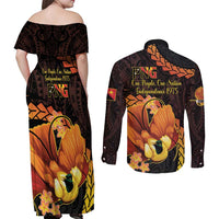 Papua New Guinea Independence Day Couples Matching Off Shoulder Maxi Dress and Long Sleeve Button Shirt 50th Anniversary Papua Niu Gini Bird Of Paradise LT14