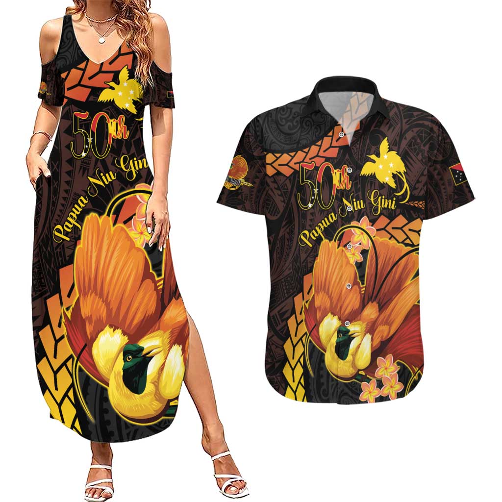Papua New Guinea Independence Day Couples Matching Summer Maxi Dress and Hawaiian Shirt 50th Anniversary Papua Niu Gini Bird Of Paradise LT14