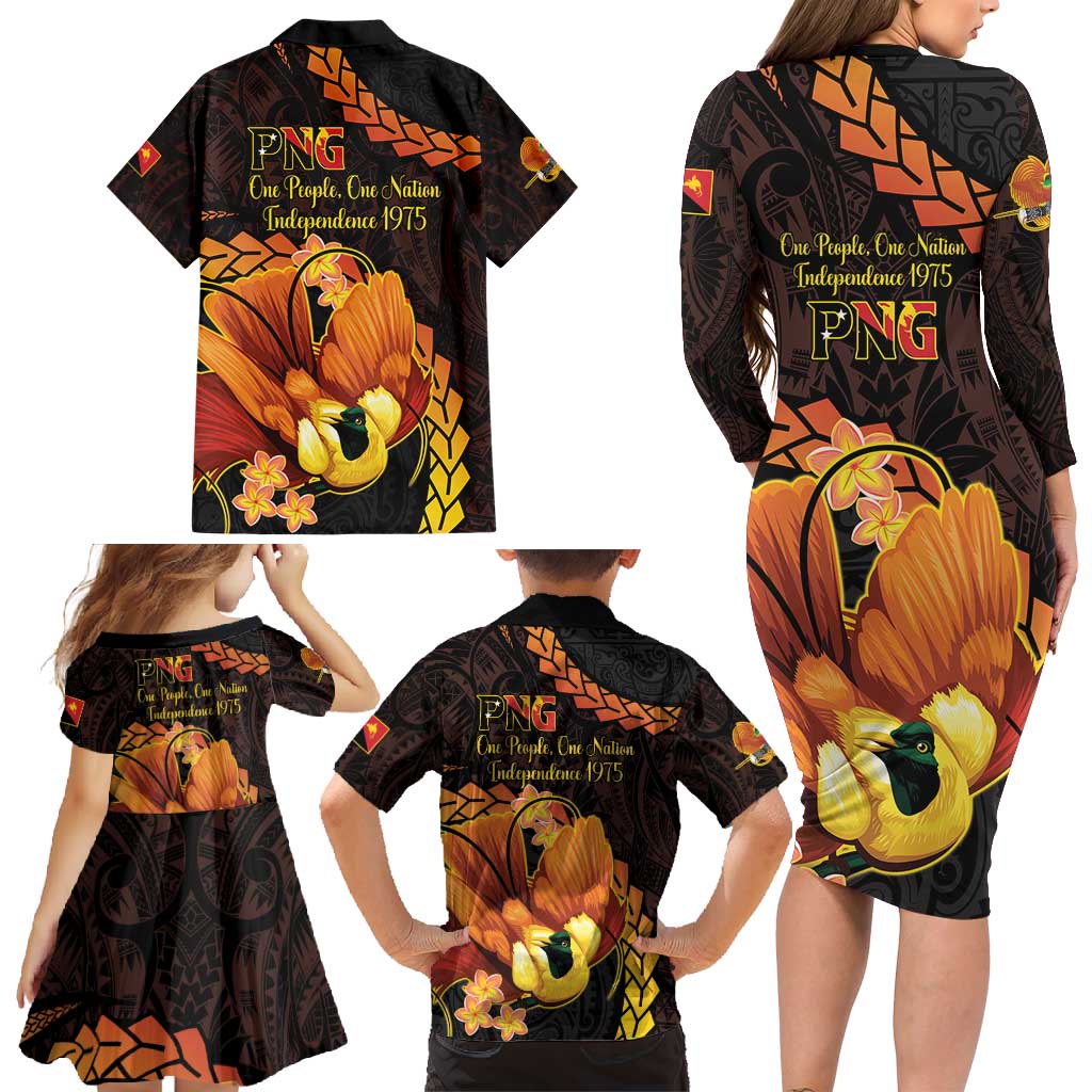 Papua New Guinea Independence Day Family Matching Long Sleeve Bodycon Dress and Hawaiian Shirt 50th Anniversary Papua Niu Gini Bird Of Paradise LT14
