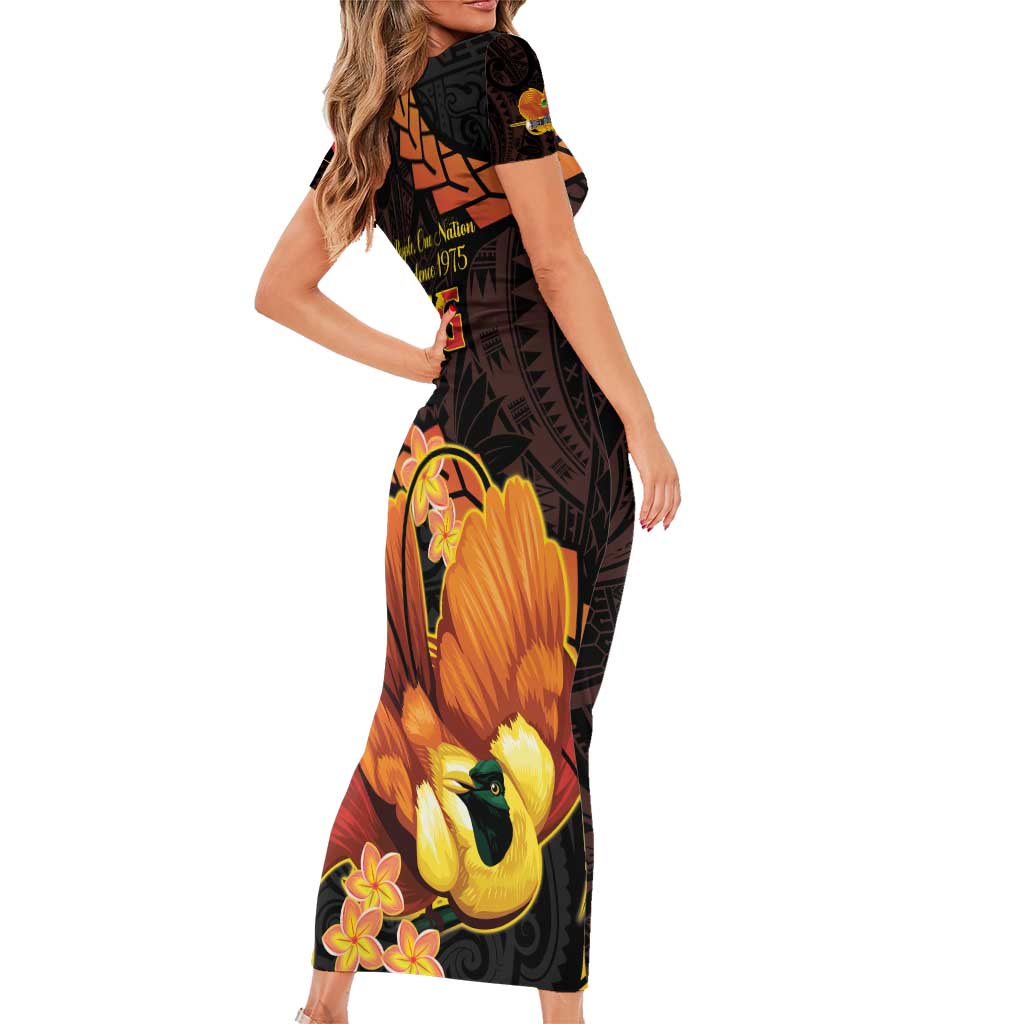 Papua New Guinea Independence Day Family Matching Short Sleeve Bodycon Dress and Hawaiian Shirt 50th Anniversary Papua Niu Gini Bird Of Paradise LT14