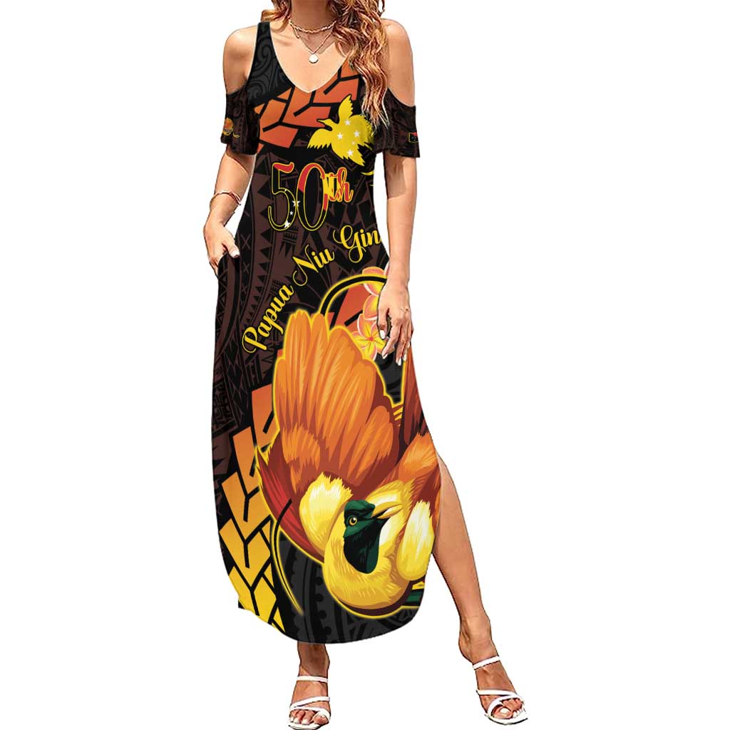 Papua New Guinea Independence Day Family Matching Summer Maxi Dress and Hawaiian Shirt 50th Anniversary Papua Niu Gini Bird Of Paradise LT14