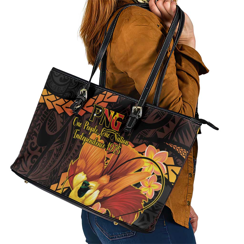 Papua New Guinea Independence Day Leather Tote Bag 50th Anniversary Papua Niu Gini Bird Of Paradise LT14