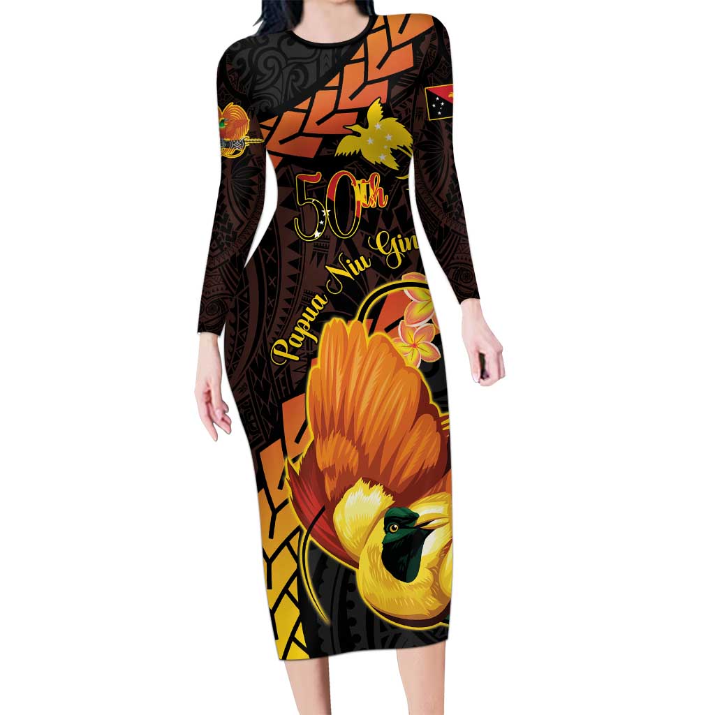 Papua New Guinea Independence Day Long Sleeve Bodycon Dress 50th Anniversary Papua Niu Gini Bird Of Paradise LT14