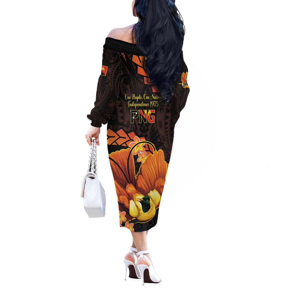 Papua New Guinea Independence Day Off The Shoulder Long Sleeve Dress 50th Anniversary Papua Niu Gini Bird Of Paradise LT14