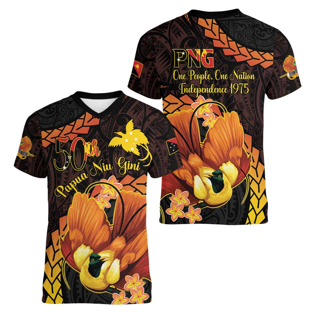 Papua New Guinea Independence Day Women V-Neck T-Shirt 50th Anniversary Papua Niu Gini Bird Of Paradise LT14
