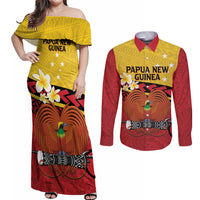 Papua New Guinea Independence Day Couples Matching Off Shoulder Maxi Dress and Long Sleeve Button Shirt Since 1975 Unity In Diversity