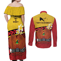 Papua New Guinea Independence Day Couples Matching Off Shoulder Maxi Dress and Long Sleeve Button Shirt Since 1975 Unity In Diversity