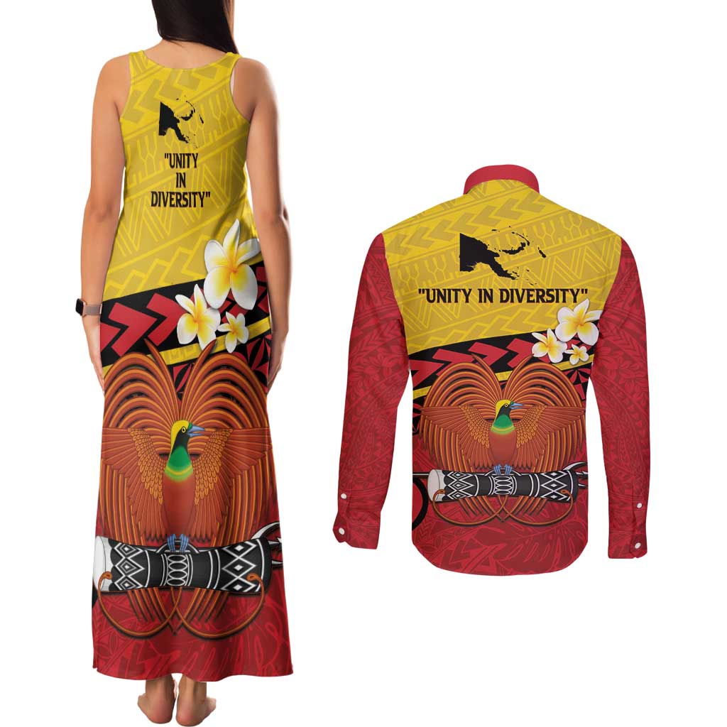 Papua New Guinea Independence Day Couples Matching Tank Maxi Dress and Long Sleeve Button Shirt Since 1975 Unity In Diversity