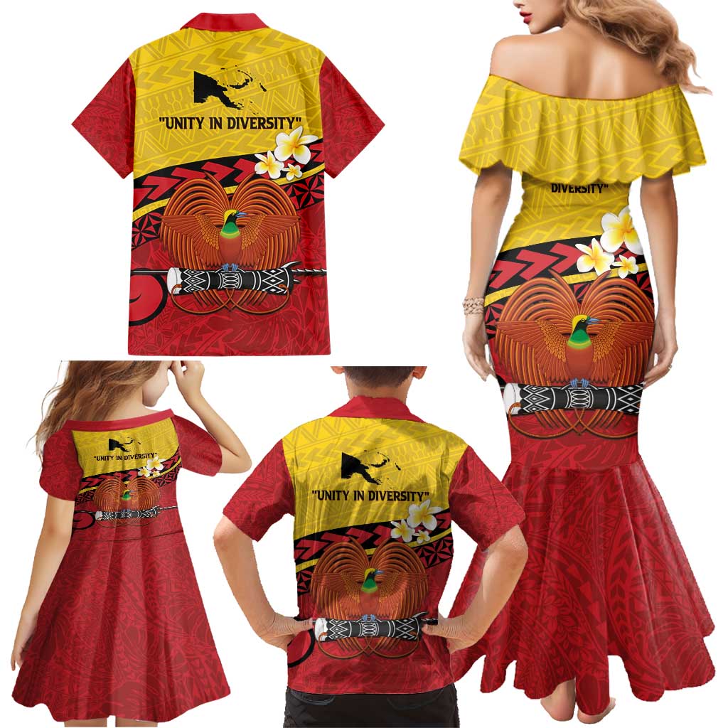 Papua New Guinea Independence Day Family Matching Mermaid Dress and Hawaiian Shirt Since 1975 Unity In Diversity