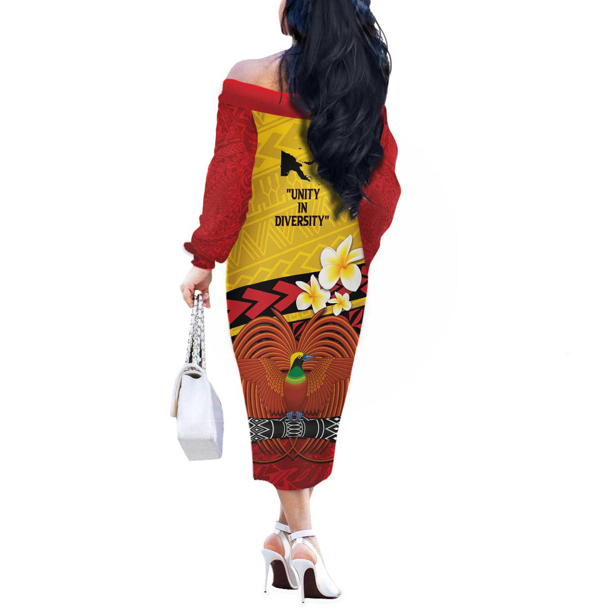 Papua New Guinea Independence Day Off The Shoulder Long Sleeve Dress Since 1975 Unity In Diversity