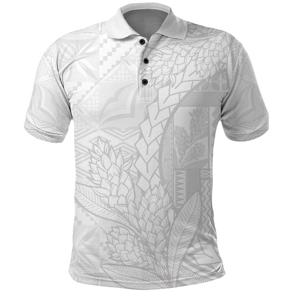 Samoa White Sunday Polo Shirt Lotu Tamaiti Siapo With Teuila LT14 White - Polynesian Pride