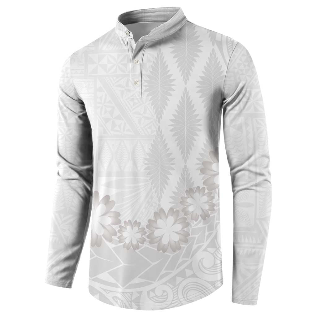 Tonga White Sunday Button Sweatshirt Manuia le Aso Sa o Tamaiti Heilala With Ngatu Pattern