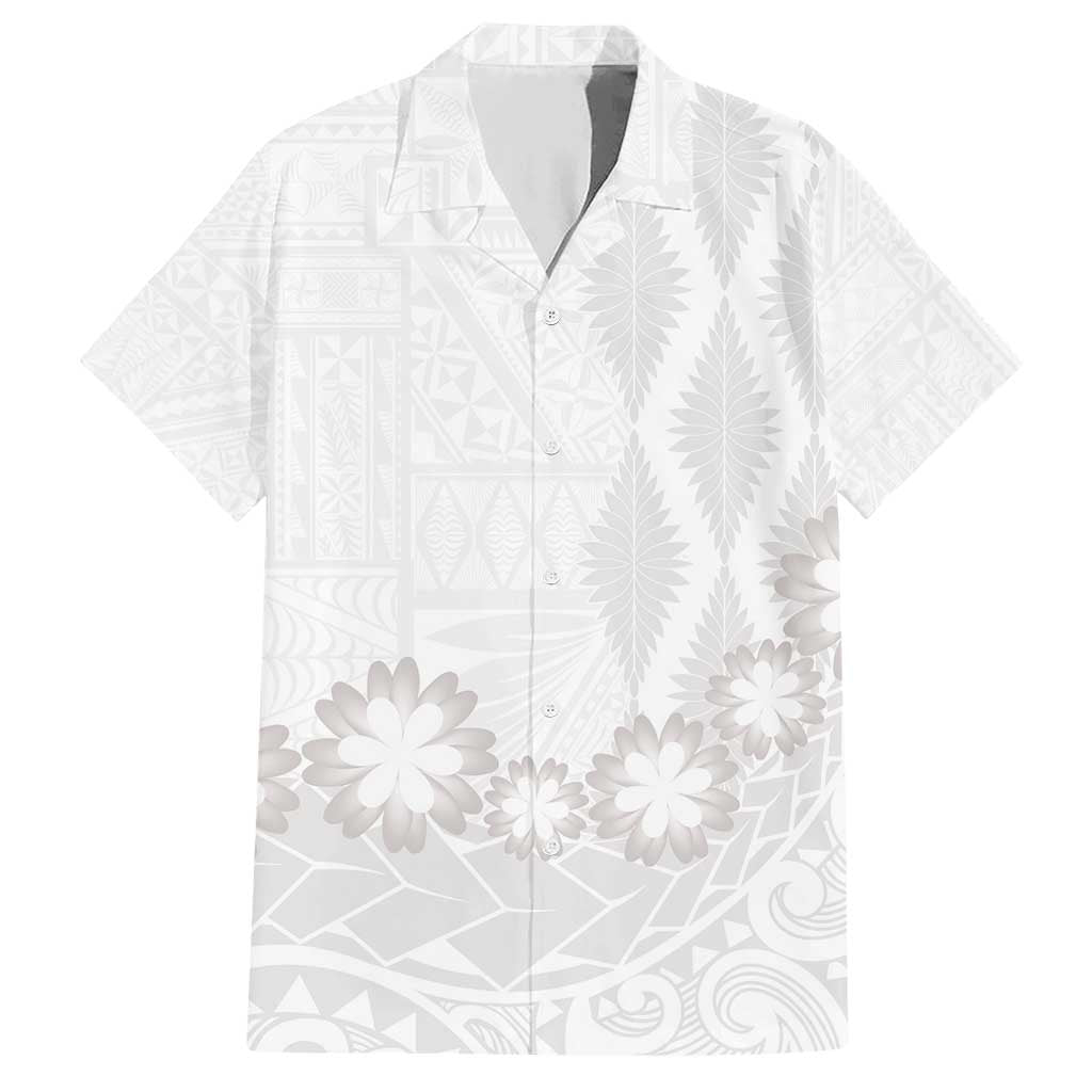 Tonga White Sunday Family Matching Short Sleeve Bodycon Dress and Hawaiian Shirt Manuia le Aso Sa o Tamaiti Heilala With Ngatu Pattern