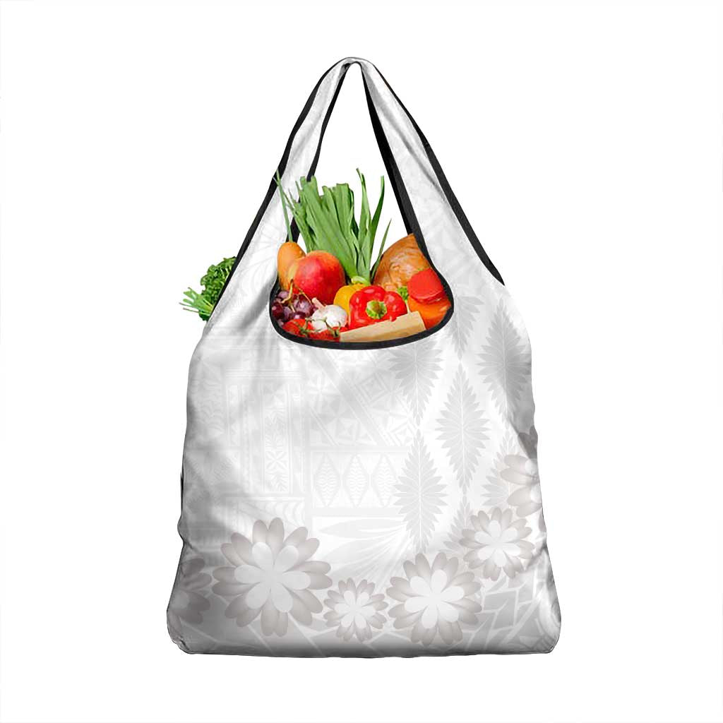 Tonga White Sunday Grocery Bag Manuia le Aso Sa o Tamaiti Heilala With Ngatu Pattern