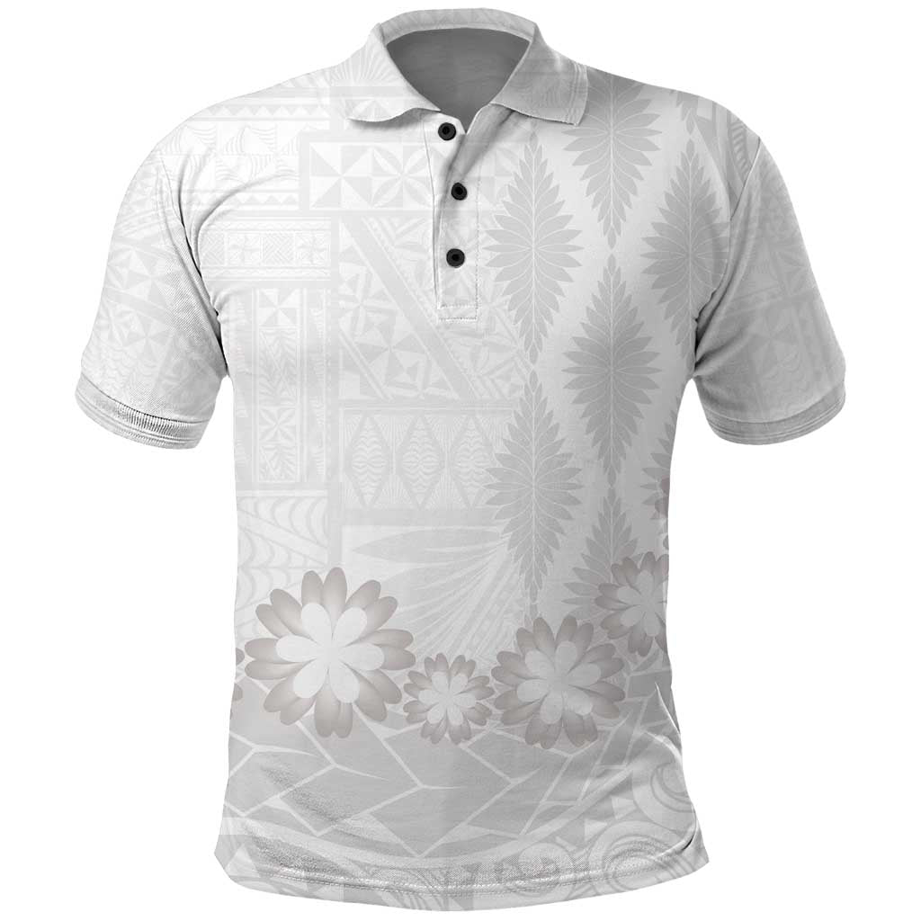 Tonga White Sunday Polo Shirt Manuia le Aso Sa o Tamaiti Heilala With Ngatu Pattern