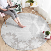 Tonga White Sunday Round Carpet Manuia le Aso Sa o Tamaiti Heilala With Ngatu Pattern