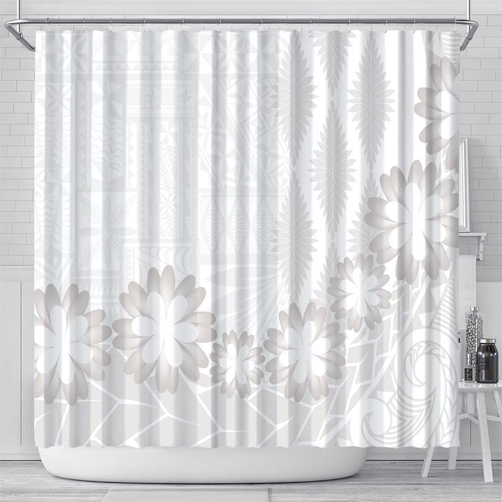 Tonga White Sunday Shower Curtain Manuia le Aso Sa o Tamaiti Heilala With Ngatu Pattern