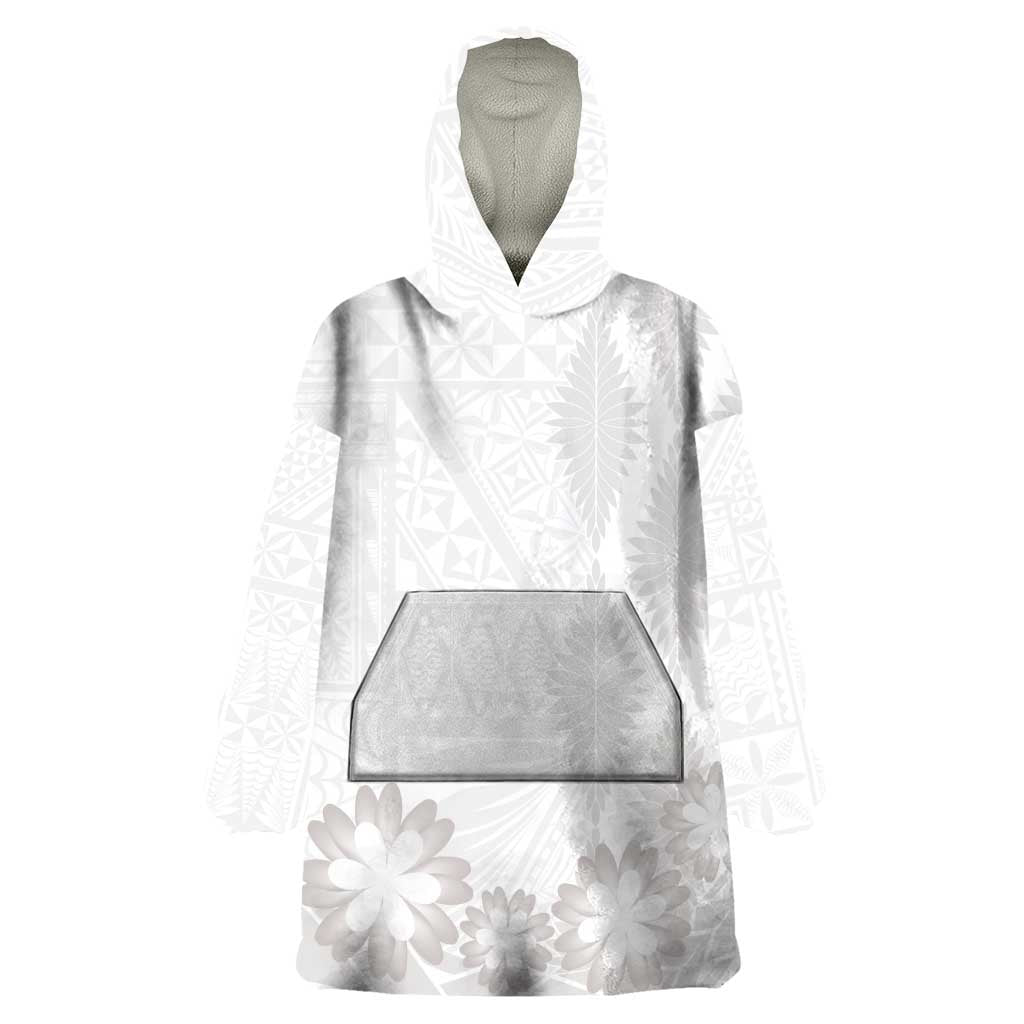 Tonga White Sunday Wearable Blanket Hoodie Manuia le Aso Sa o Tamaiti Heilala With Ngatu Pattern