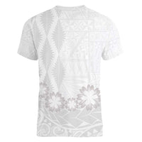 Tonga White Sunday Women V-Neck T-Shirt Manuia le Aso Sa o Tamaiti Heilala With Ngatu Pattern